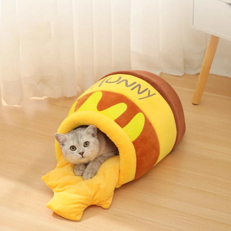 New Honey Jar Cat Nest Semi-Enclosed Autumn and Winter Warm Puppy Nest Soft, Comfortable and Breathable Pet Supplies