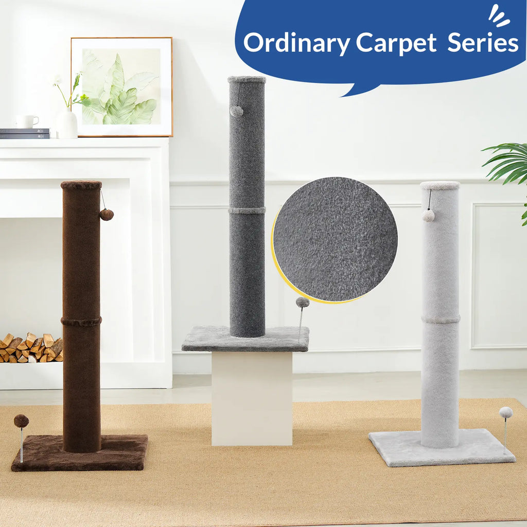 Made4Pets Plain Freestanding Sisal Scratching Post for Indoor Cats, 19.25" L X 19.25" W X 41.73" H, Sturdy Base, Replaceable Spring Toy, Space-Saving Compact Build, Supports Healthy Nails, Vertical Scratcher