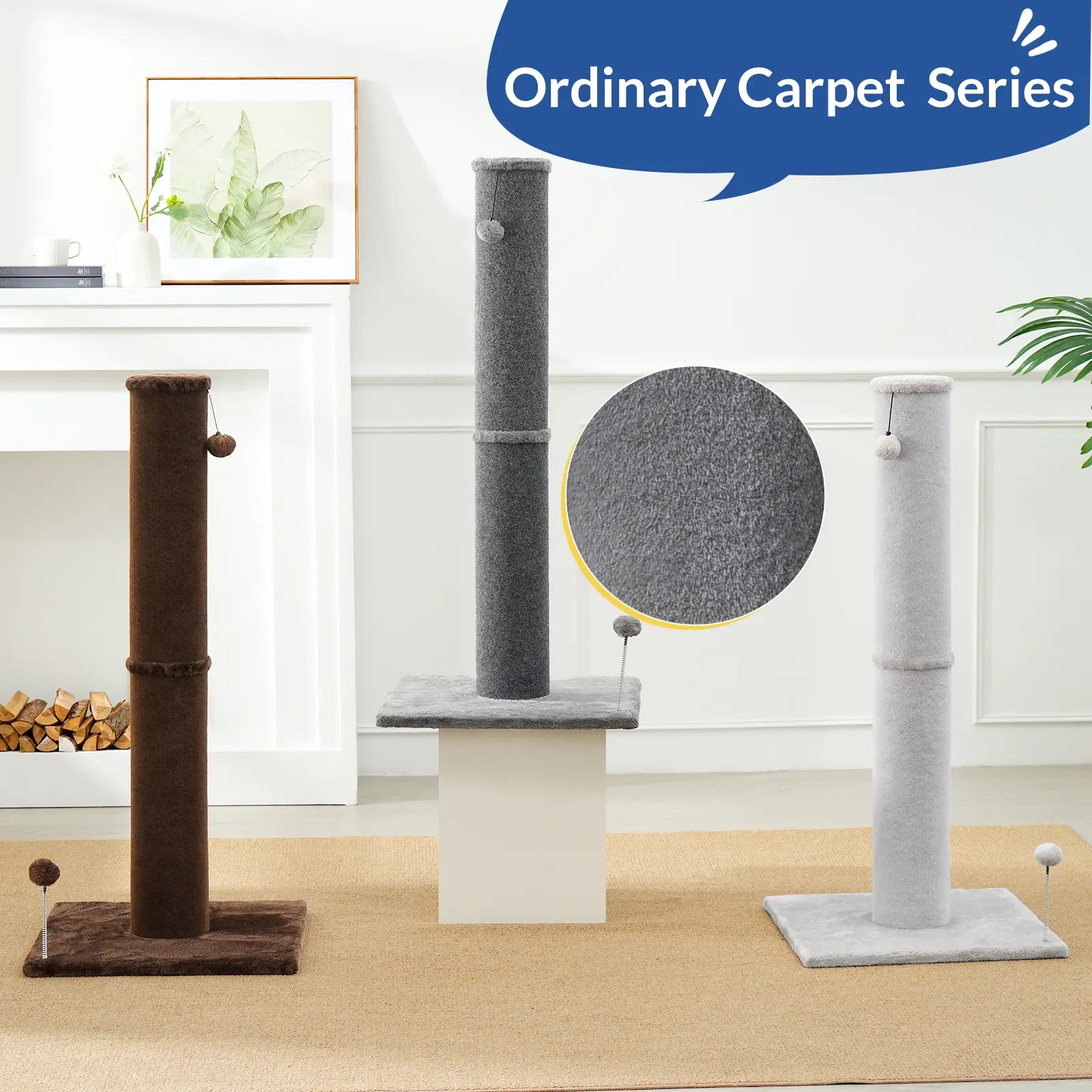 Made4Pets Plain Freestanding Sisal Scratching Post for Indoor Cats, 19.25" L X 19.25" W X 41.73" H, Sturdy Base, Replaceable Spring Toy, Space-Saving Compact Build, Supports Healthy Nails, Vertical Scratcher