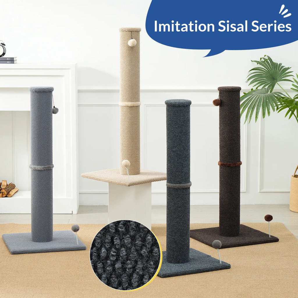 Made4Pets Plain Freestanding Sisal Scratching Post for Indoor Cats, 19.25" L X 19.25" W X 41.73" H, Sturdy Base, Replaceable Spring Toy, Space-Saving Compact Build, Supports Healthy Nails, Vertical Scratcher