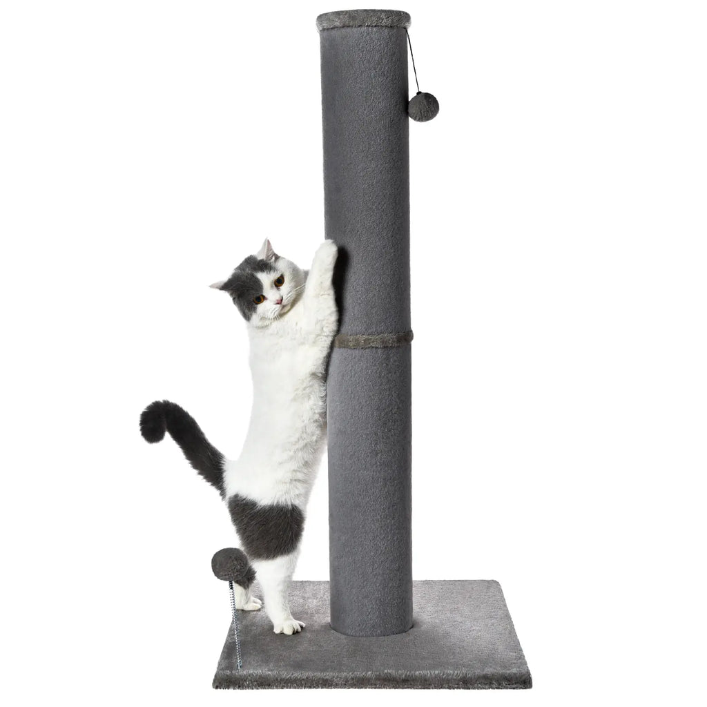 Made4Pets Plain Freestanding Sisal Scratching Post for Indoor Cats, 19.25" L X 19.25" W X 41.73" H, Sturdy Base, Replaceable Spring Toy, Space-Saving Compact Build, Supports Healthy Nails, Vertical Scratcher