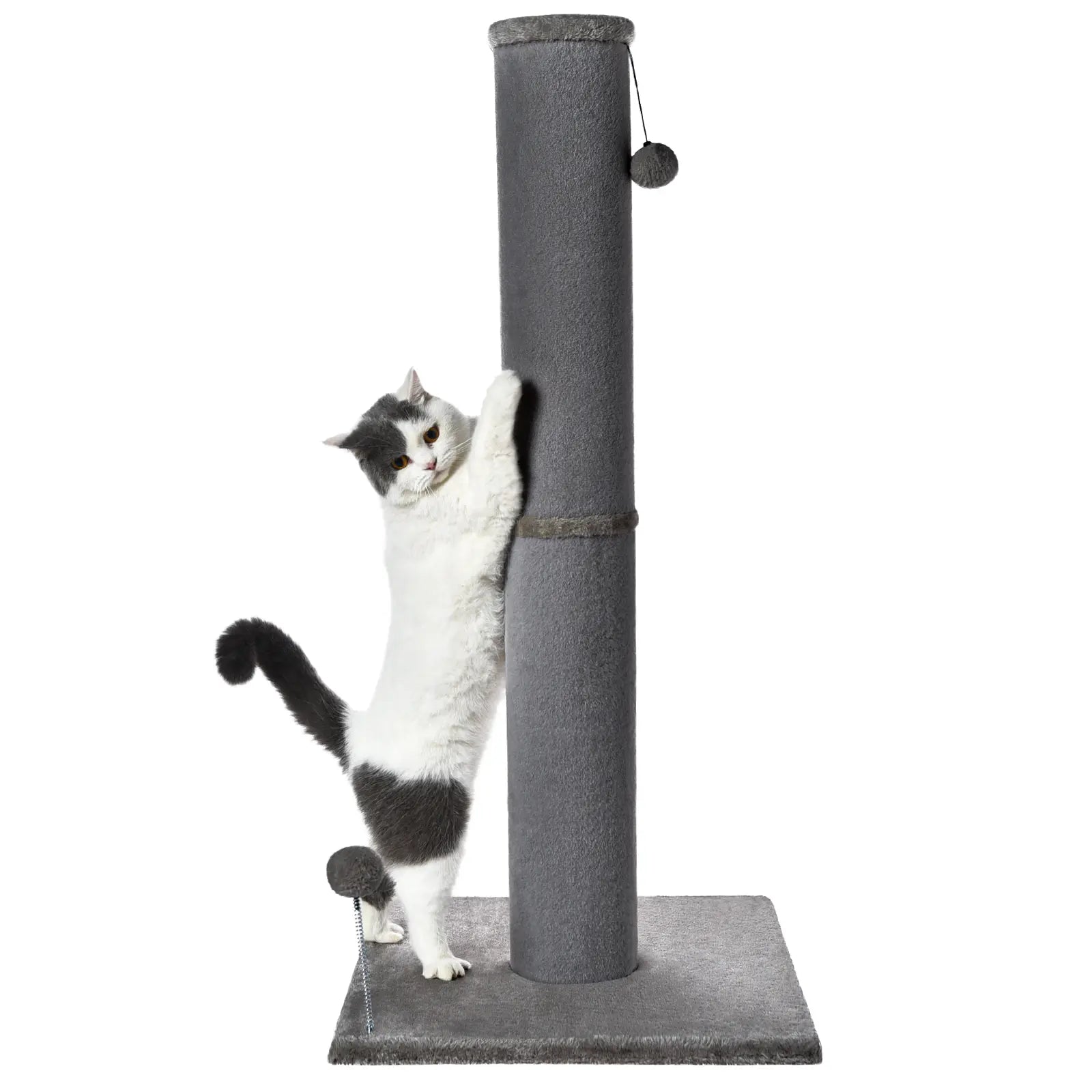 Made4Pets Plain Freestanding Sisal Scratching Post for Indoor Cats, 19.25" L X 19.25" W X 41.73" H, Sturdy Base, Replaceable Spring Toy, Space-Saving Compact Build, Supports Healthy Nails, Vertical Scratcher