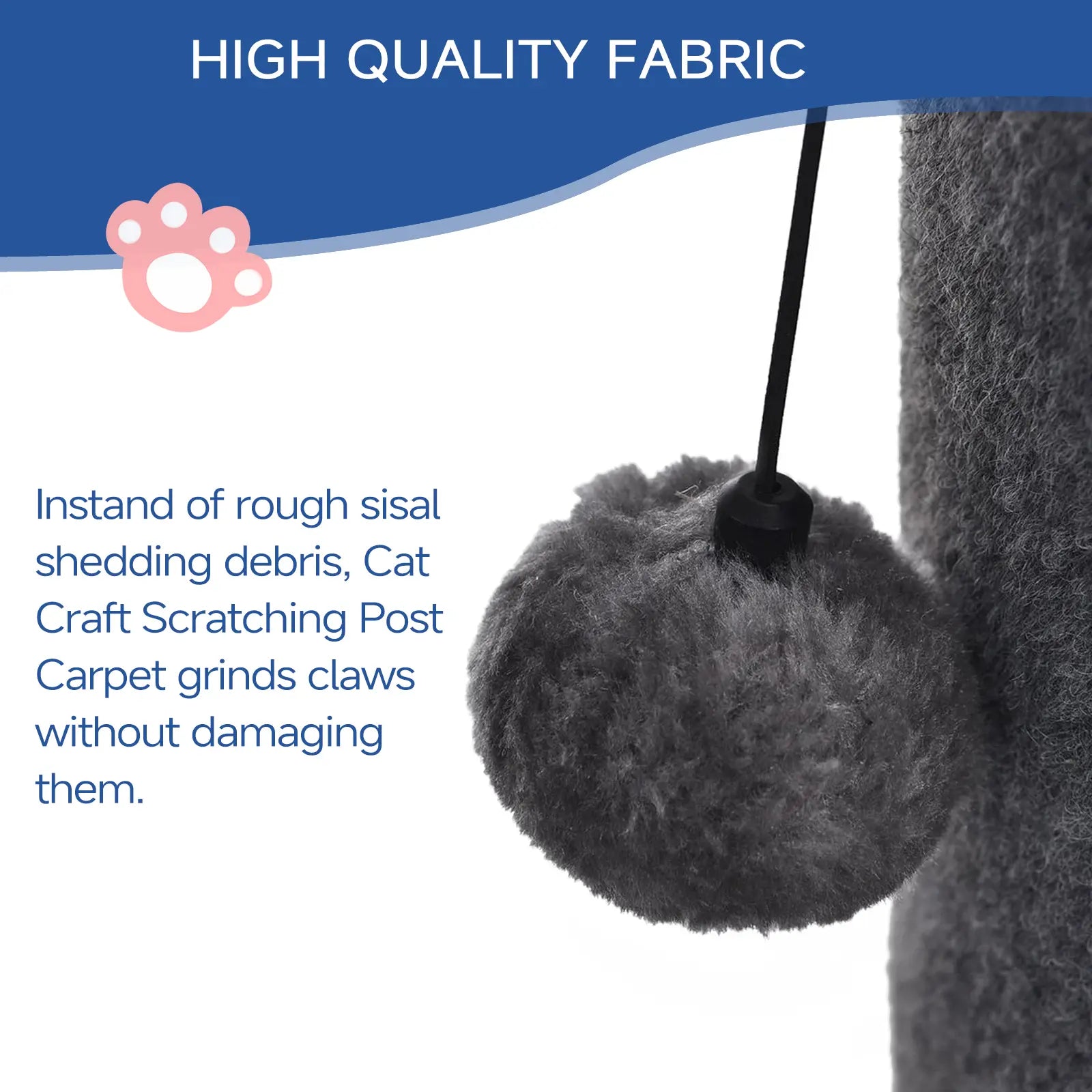 Made4Pets Plain Freestanding Sisal Scratching Post for Indoor Cats, 19.25" L X 19.25" W X 41.73" H, Sturdy Base, Replaceable Spring Toy, Space-Saving Compact Build, Supports Healthy Nails, Vertical Scratcher