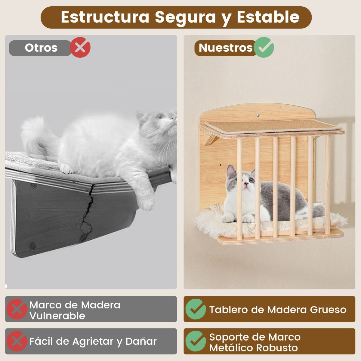 Estantería De Pared Para Gatos Con Árbol De 3 Niveles Hamaca Poste Y Alfombras Rascadores Natural