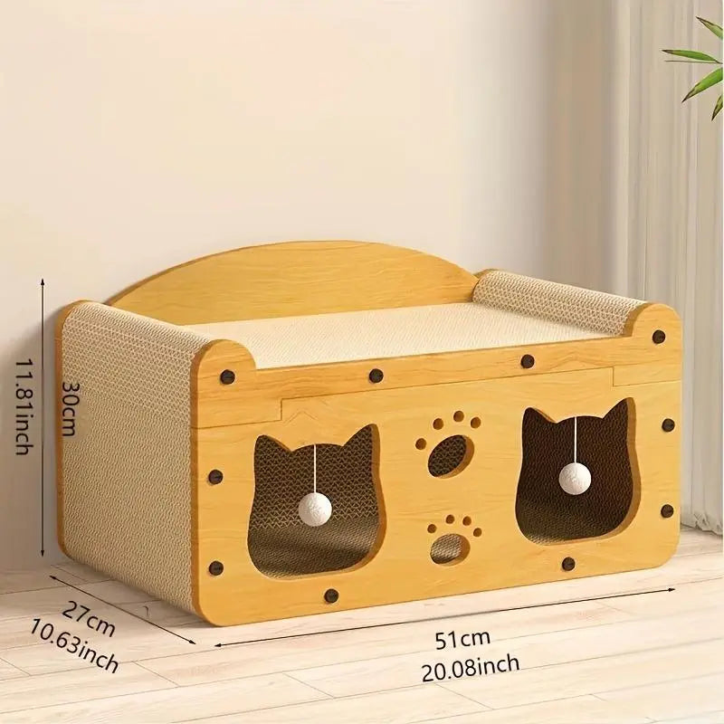 【Already Have 10K Favorites】2 in 1 Cat Bed with Scratching Board Pet Furniture for Indoor Cats Suitable for Multiple Cats Durable Double Layer Design Cat Bed Stylish and Comfortable Cat Furniture for All Seasons Wooden Cat Bed Summervibes Petlovers