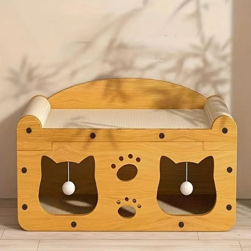 【Already Have 10K Favorites】2 in 1 Cat Bed with Scratching Board Pet Furniture for Indoor Cats Suitable for Multiple Cats Durable Double Layer Design Cat Bed Stylish and Comfortable Cat Furniture for All Seasons Wooden Cat Bed Summervibes Petlovers