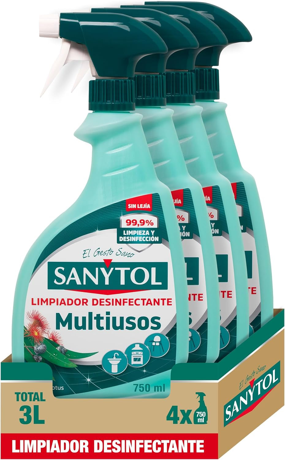 Sanytol - Limpiador Desinfectante Multiusos Eucalipto Pack 4 X 750 Ml