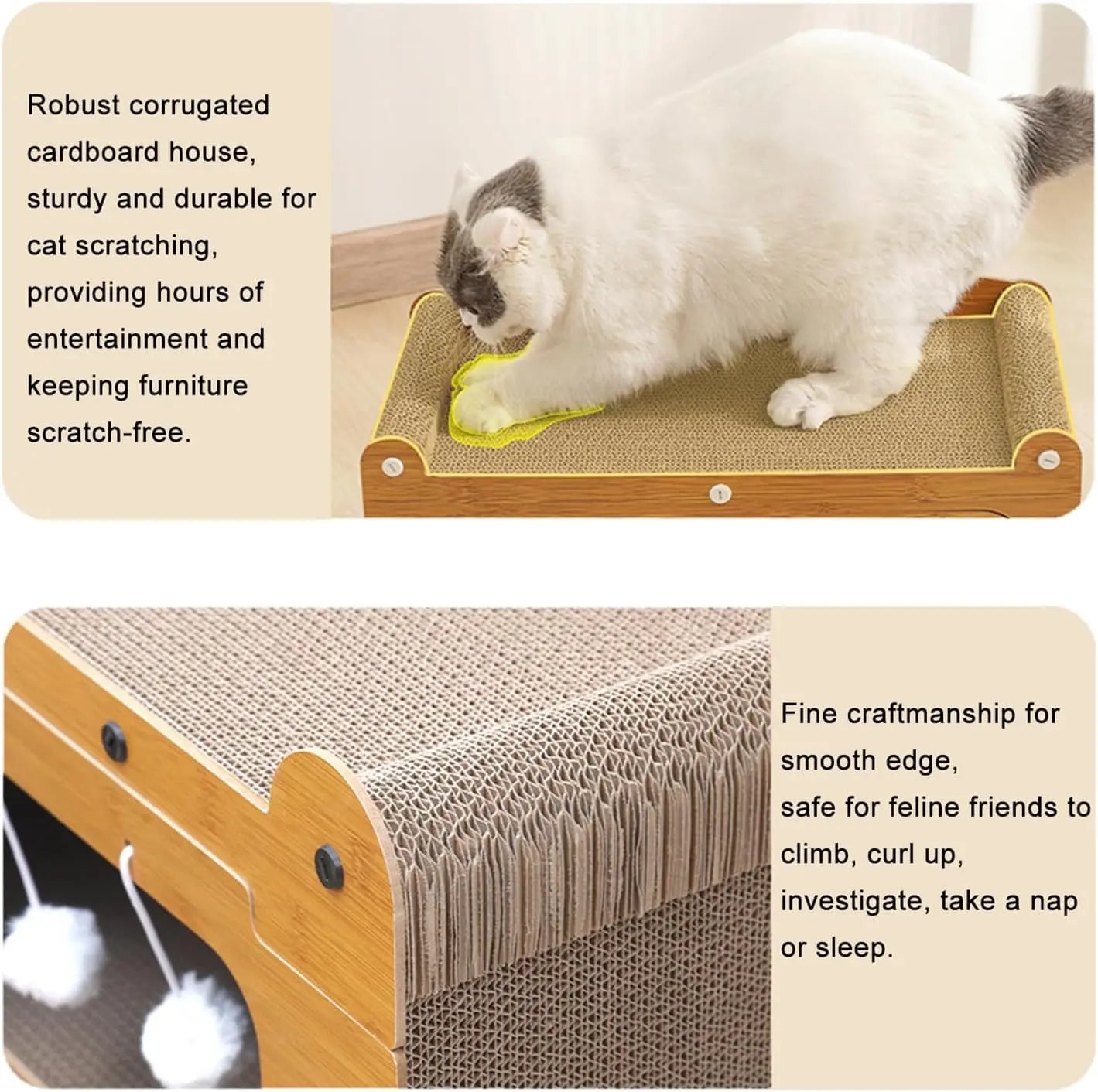 【Already Have 10K Favorites】2 in 1 Cat Bed with Scratching Board Pet Furniture for Indoor Cats Suitable for Multiple Cats Durable Double Layer Design Cat Bed Stylish and Comfortable Cat Furniture for All Seasons Wooden Cat Bed Summervibes Petlovers