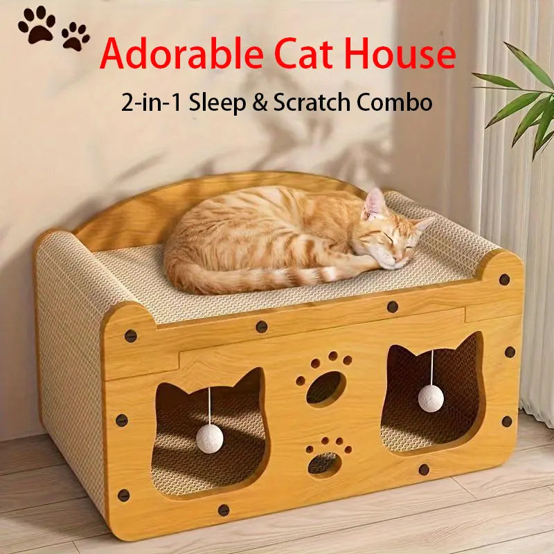 【Already Have 10K Favorites】2 in 1 Cat Bed with Scratching Board Pet Furniture for Indoor Cats Suitable for Multiple Cats Durable Double Layer Design Cat Bed Stylish and Comfortable Cat Furniture for All Seasons Wooden Cat Bed Summervibes Petlovers