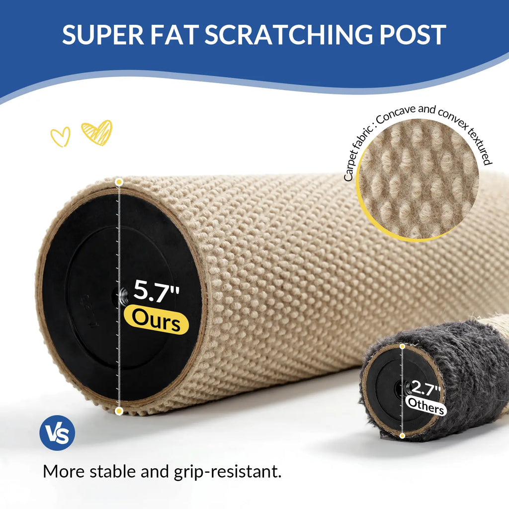 Made4Pets Plain Freestanding Sisal Scratching Post for Indoor Cats, 19.25" L X 19.25" W X 41.73" H, Sturdy Base, Replaceable Spring Toy, Space-Saving Compact Build, Supports Healthy Nails, Vertical Scratcher