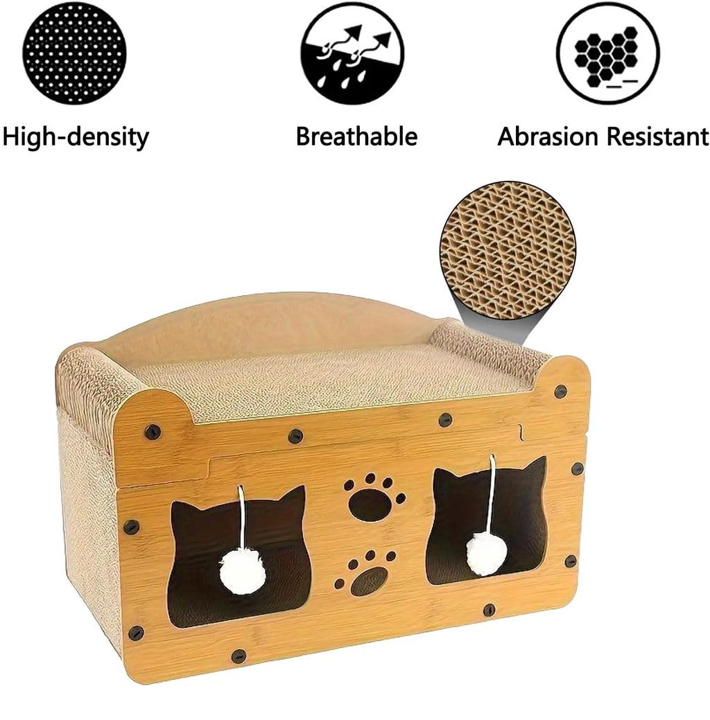 【Already Have 10K Favorites】2 in 1 Cat Bed with Scratching Board Pet Furniture for Indoor Cats Suitable for Multiple Cats Durable Double Layer Design Cat Bed Stylish and Comfortable Cat Furniture for All Seasons Wooden Cat Bed Summervibes Petlovers