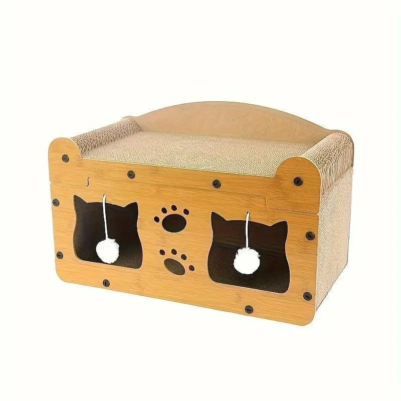 【Already Have 10K Favorites】2 in 1 Cat Bed with Scratching Board Pet Furniture for Indoor Cats Suitable for Multiple Cats Durable Double Layer Design Cat Bed Stylish and Comfortable Cat Furniture for All Seasons Wooden Cat Bed Summervibes Petlovers